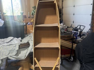 Unique Wooden Canoe-Shaped Bookshelf - Rustic/Nautical Decor Storage Unit