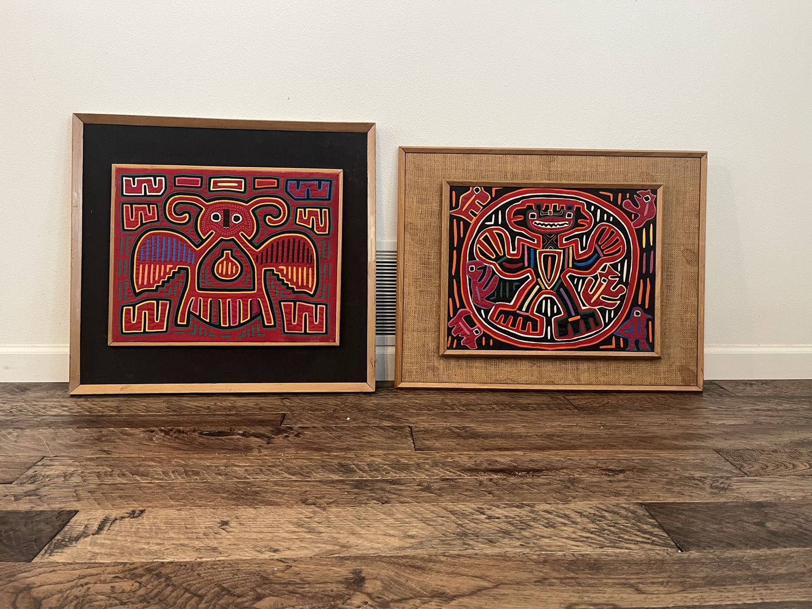 Set of Vintage Mid Century Panama Central American Kuna Mola Reverse Appliqué Framed Art