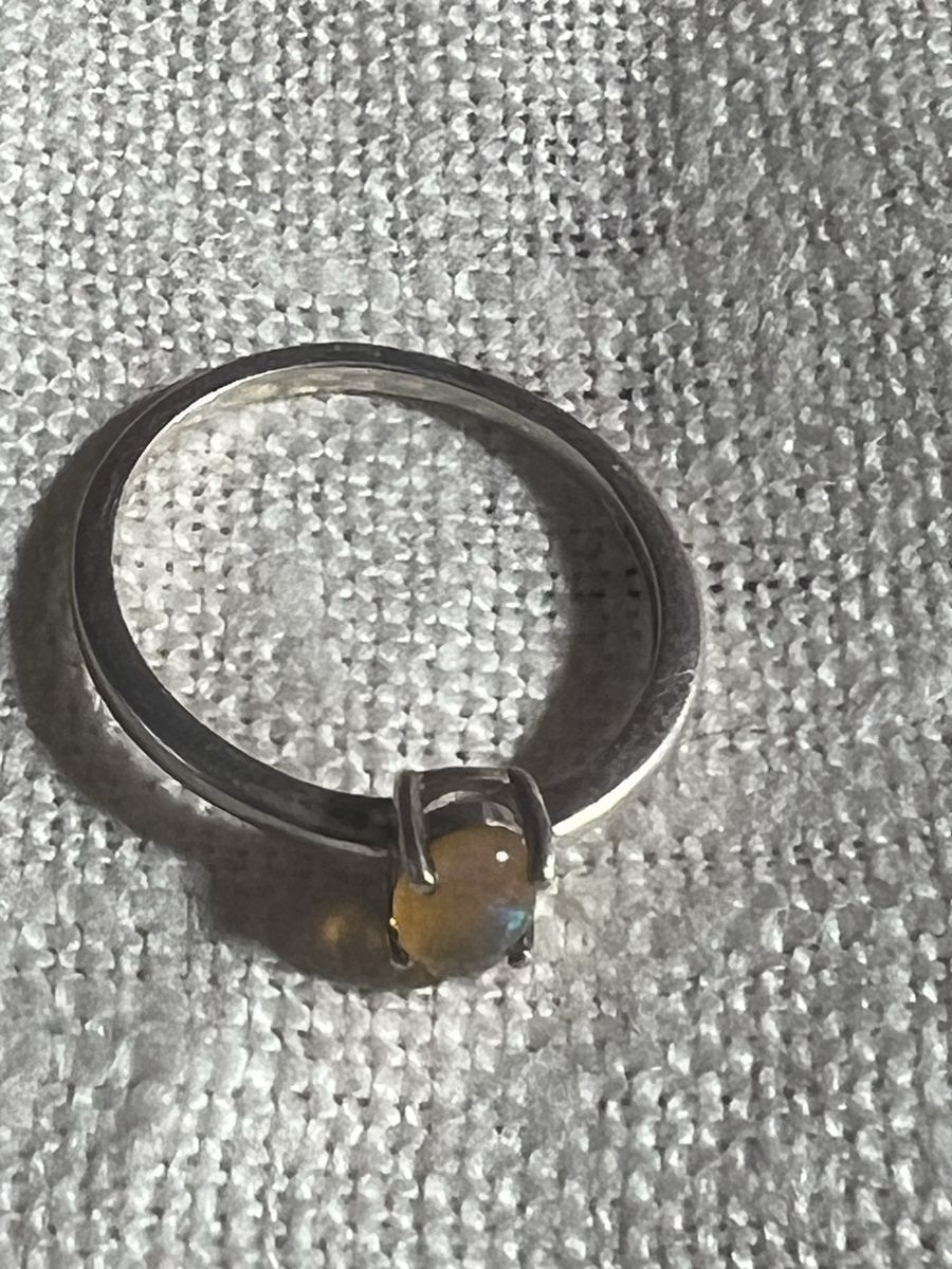 Sterling Silver Opal Solitaire Ring, .925 Silver, Unique Fire Opal Gemstone