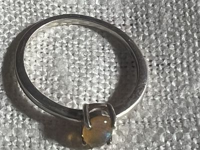 Sterling Silver Opal Solitaire Ring, .925 Silver, Unique Fire Opal Gemstone