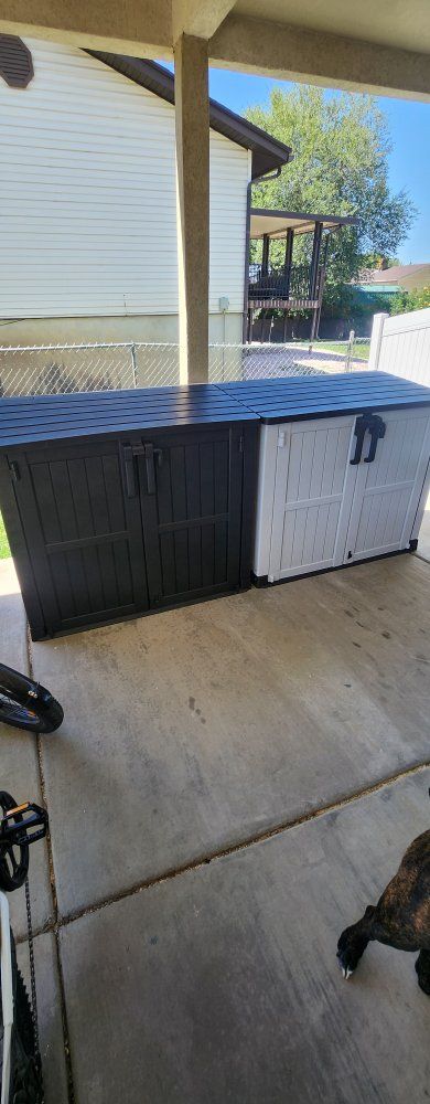 Outdoor Storage Shed Resin Horizontal Storage Box Black/Gray with Dual Front Doors