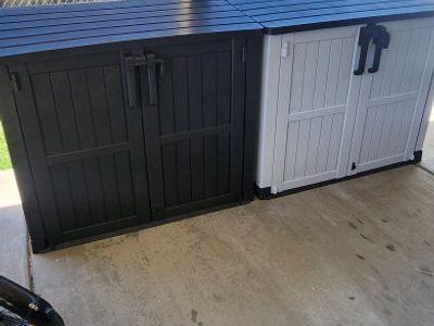 Outdoor Storage Shed Resin Horizontal Storage Box Black/Gray with Dual Front Doors
