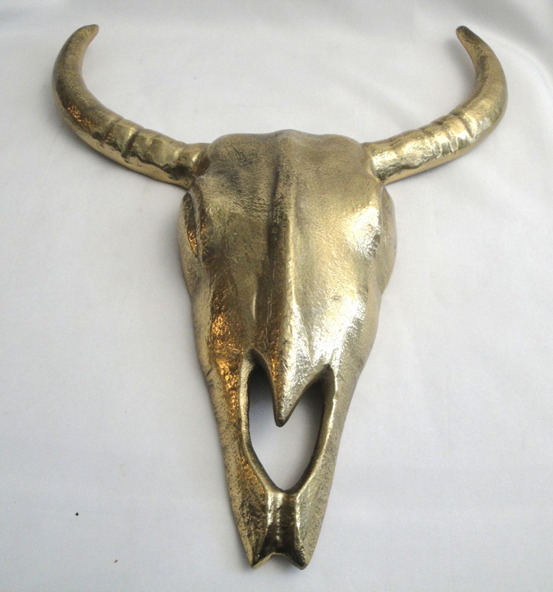 Western Longhorn Skull Wall Art Decor Gold Tone 20” Vintage Steer Head