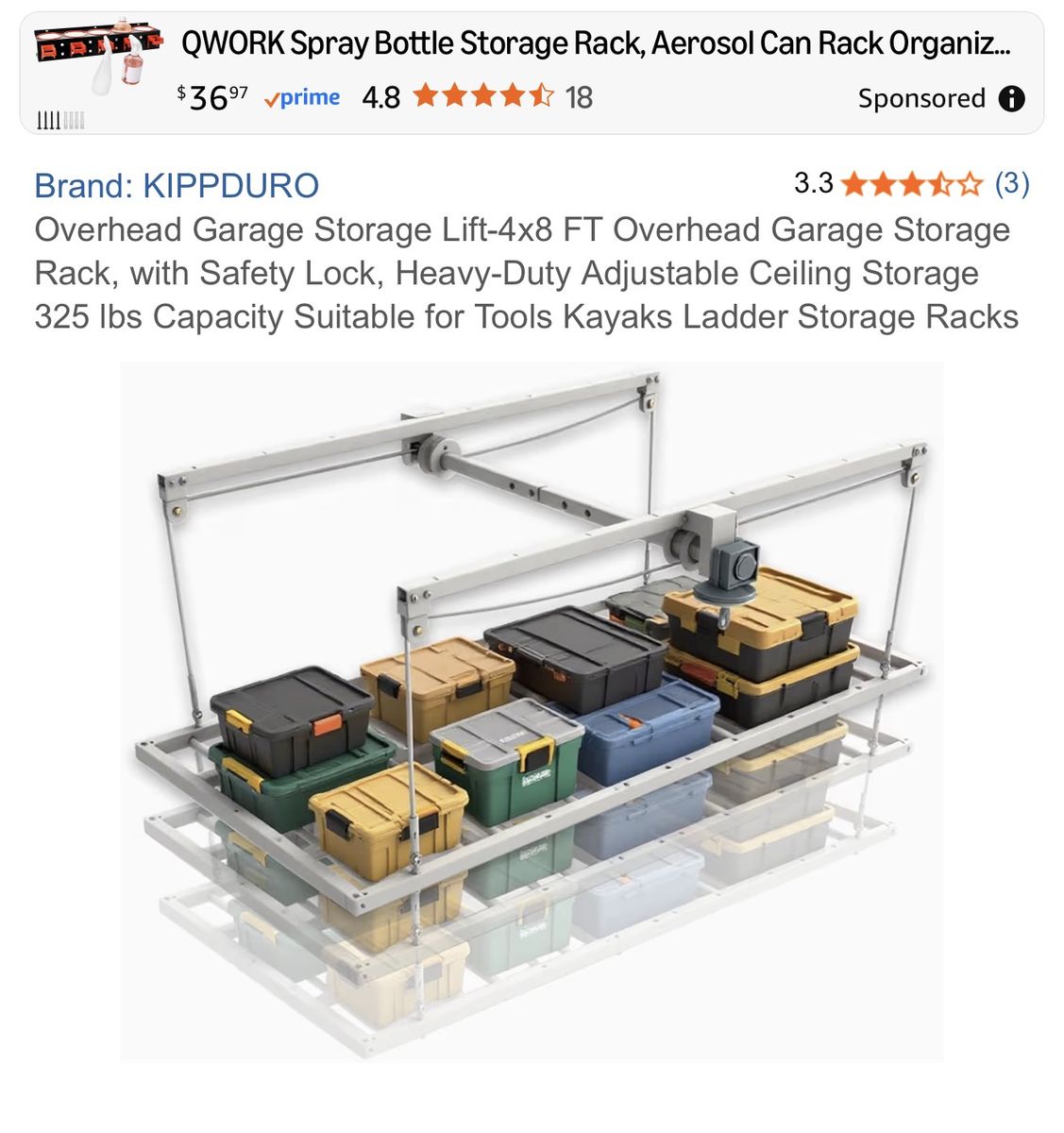  4x8 FT Overhead Garage Storage Lift Heavy-Duty Ceiling Rack