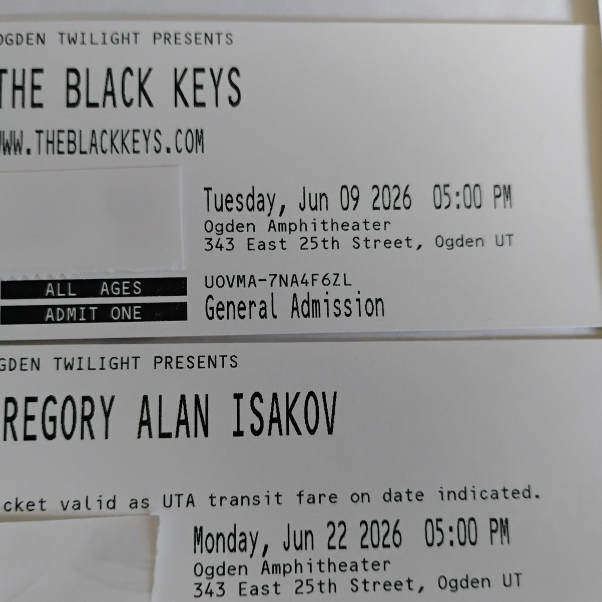 The Black Keys June 9 Ogden Amphitheatre 
4 Ticket