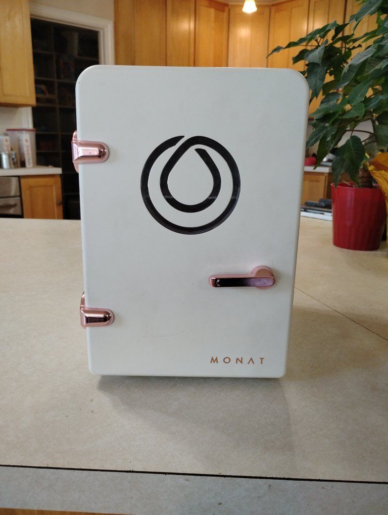 Limited Edition Monat Skincare Mini Fridge White with Rose Gold Accents