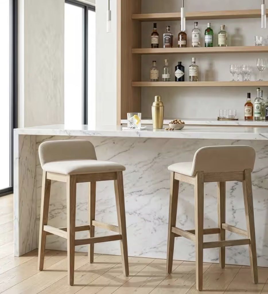 Glamour Home BC830 Bar Stool White Washed Wood Upholstered Set of 2 New