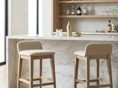 Glamour Home BC830 Bar Stool White Washed Wood Upholstered Set of 2 New