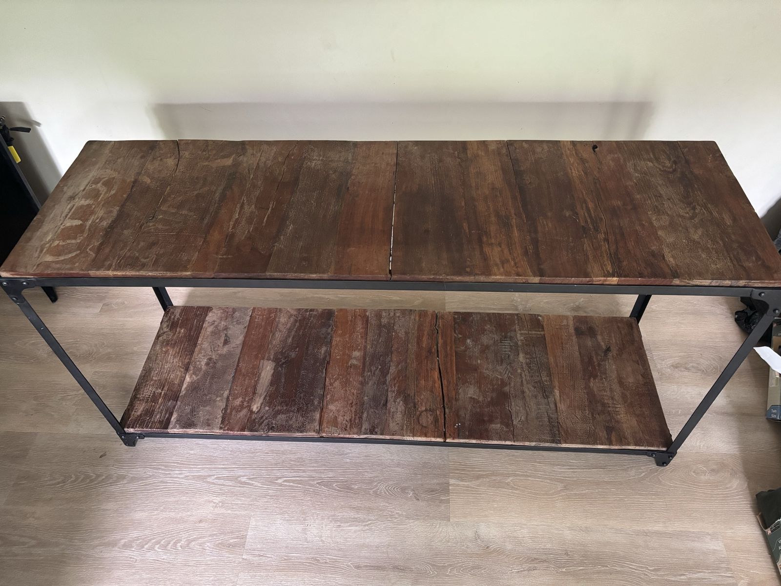Industrial Style Reclaimed Wood & Metal Console Table - 2 Tier Entryway Sofa Table