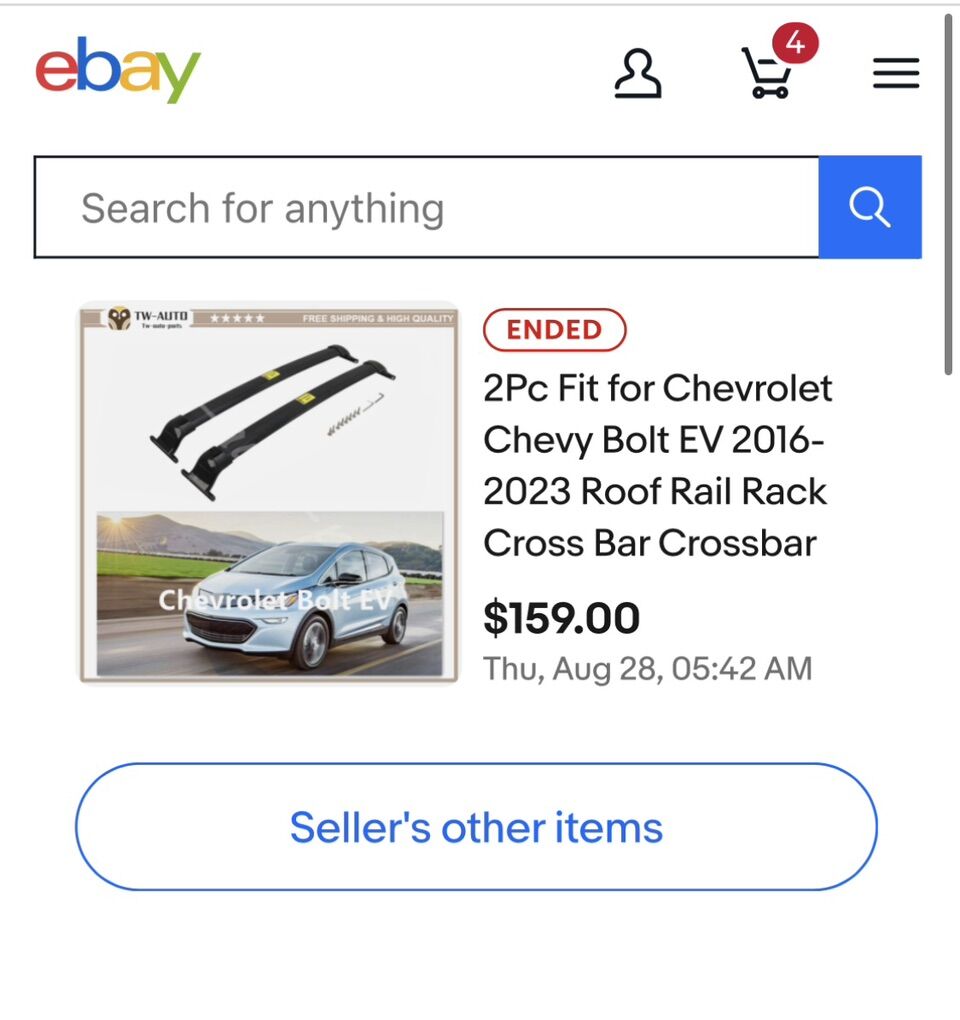 NEW UNOPENED Chevy Bolt Ev Roof Rack 2017 - 2023