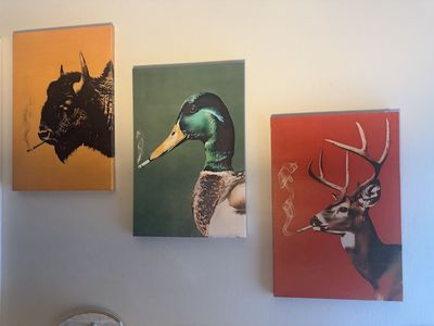 Novelty Smoking Animals Canvas Wall Art Set: Buffalo, Duck, & Deer - Humorous Home Decor