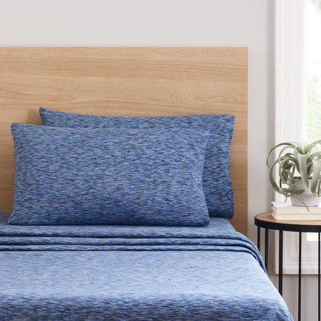 New! Mainstays Extra Soft Adult Jersey Bed Sheet Set King Blue Crackle 4 Pieces