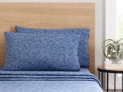 New! Mainstays Extra Soft Adult Jersey Bed Sheet Set King Blue Crackle 4 Pieces