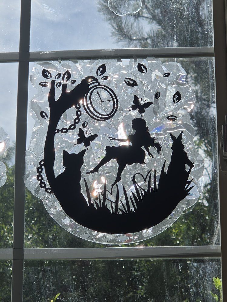 Alice in Wonderland Window Film Decal Rainbow Maker Static Cling Sticker Privacy Decor