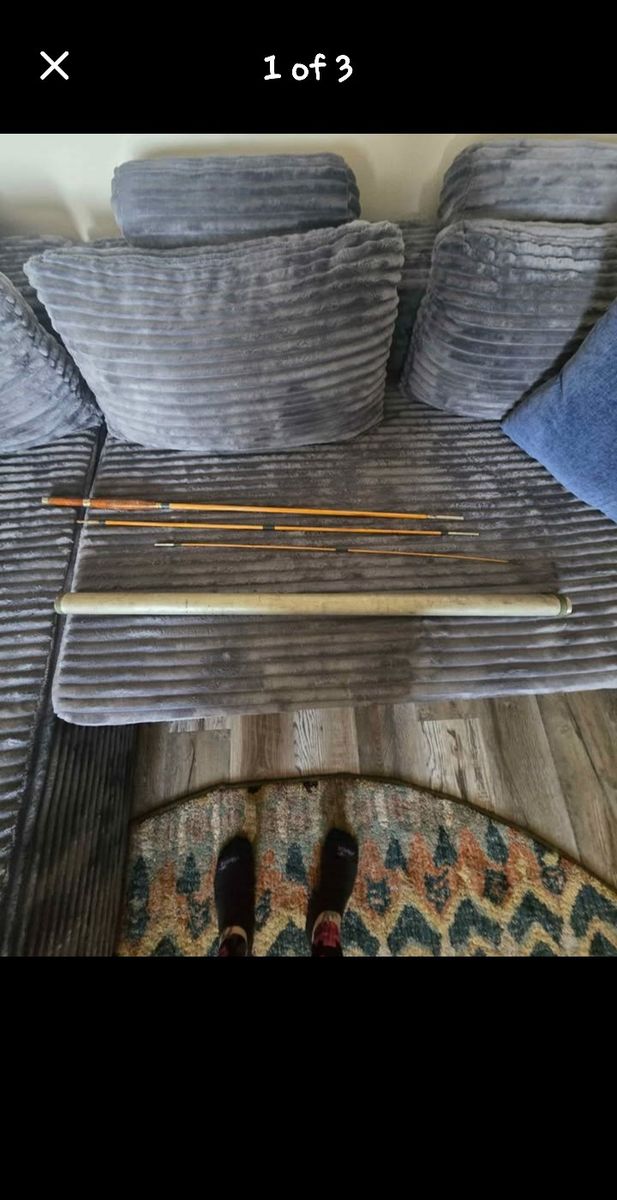 Vintage Bamboo Fishing Rod 2-Piece Wooden Handle - Classic Design, Good Condition