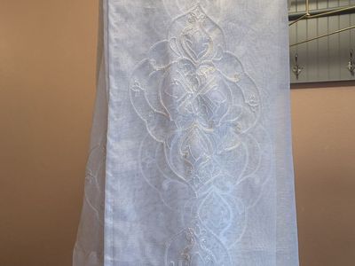 Set of 6 White & Gold Embroidered Drapes - 48"x36" Panels, Like New Condition