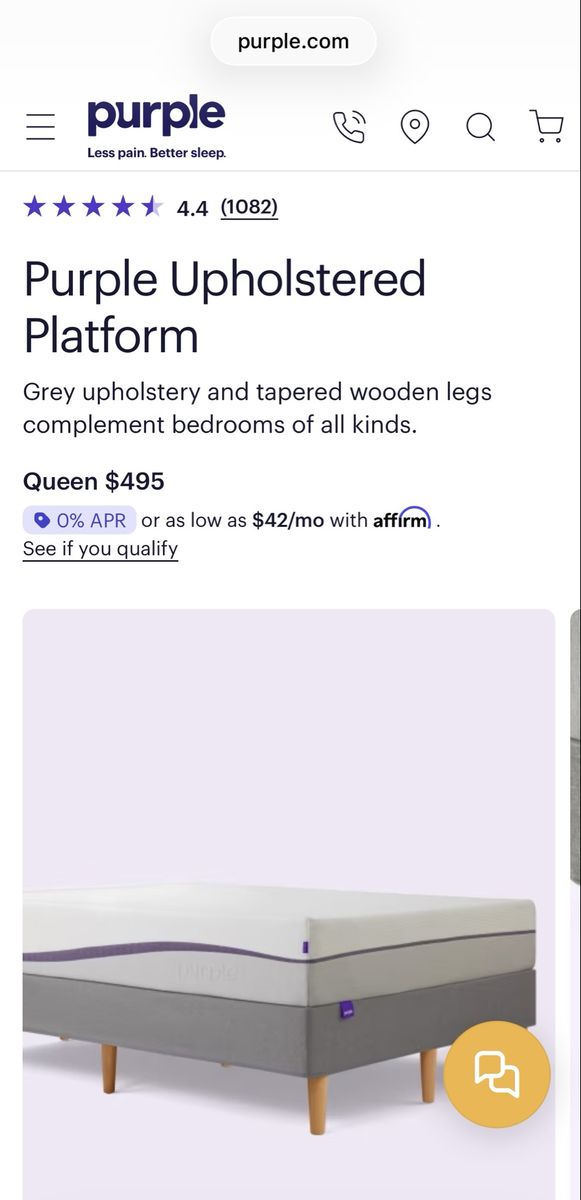 Purple Upholstered Platform Bed Frame & Headboard - Queen Grey with Tapered Wooden Legs