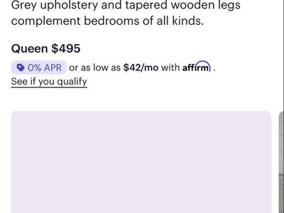 Purple Upholstered Platform Bed Frame & Headboard - Queen Grey with Tapered Wooden Legs