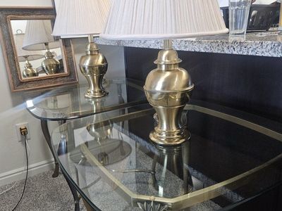 Vintage Brass Table Lamps (Pair) with Pleated Shades