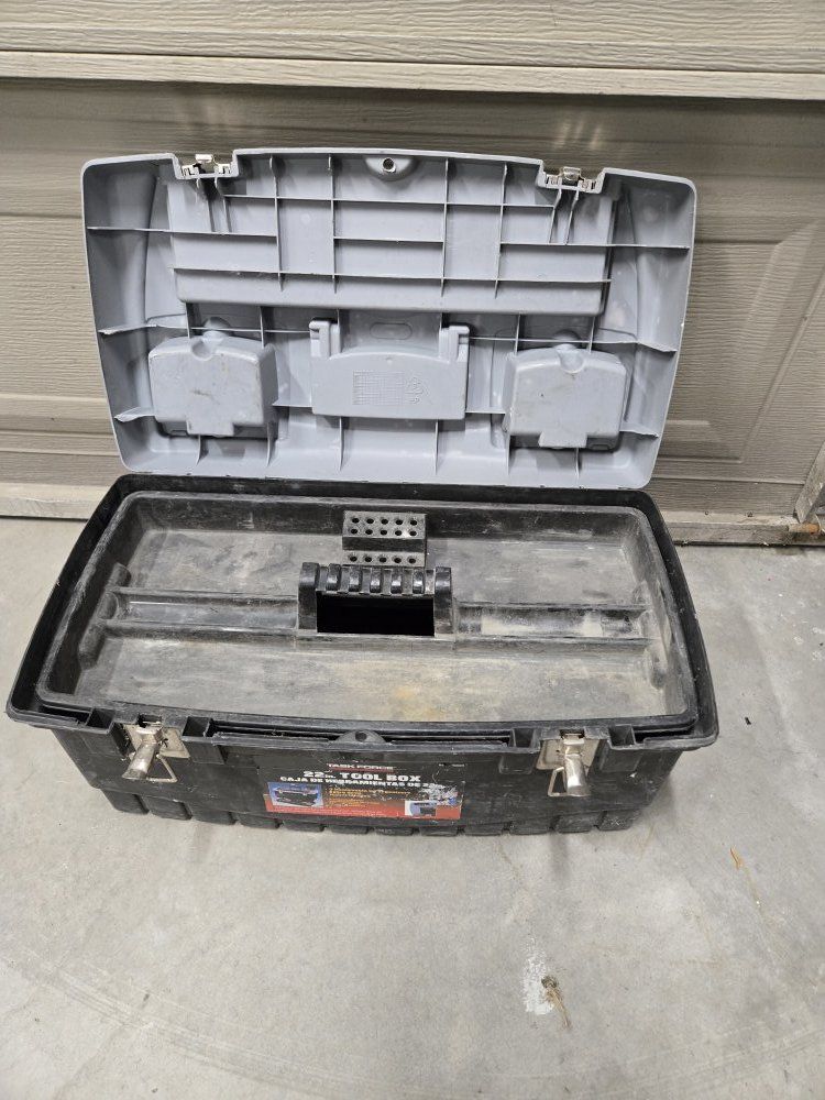 22-inch Tool Box with Removable Tray - Black/Gray Plastic Storage for Tools & Parts