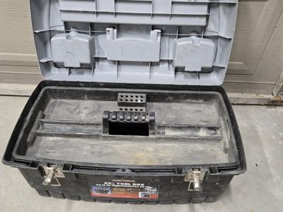 22-inch Tool Box with Removable Tray - Black/Gray Plastic Storage for Tools & Parts