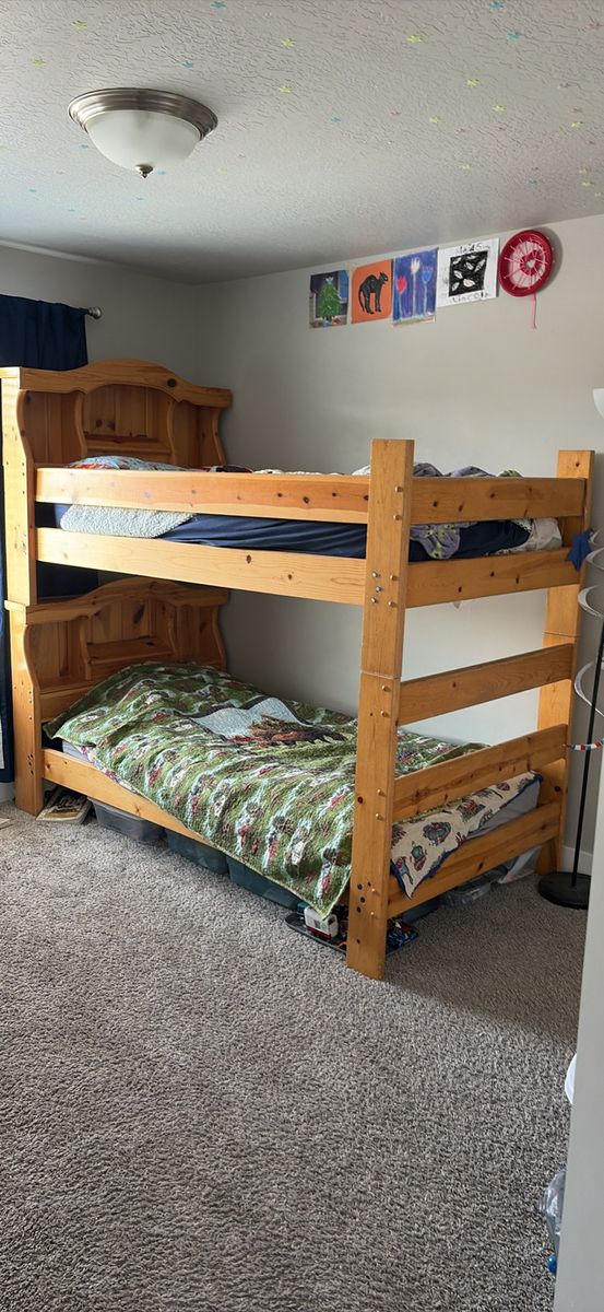 Solid Wood Twin Bunk Beds - Sturdy Pine Frame with Built-in Headboard Storage (mattresses included)