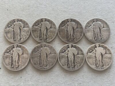 8 standing liberty quarters 1925,26,27,28,29,30