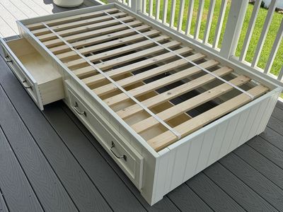 Pottery Barn Belden Twin Storage Bed - Creamy White, Solid Wood Slats, No Box Spring Needed