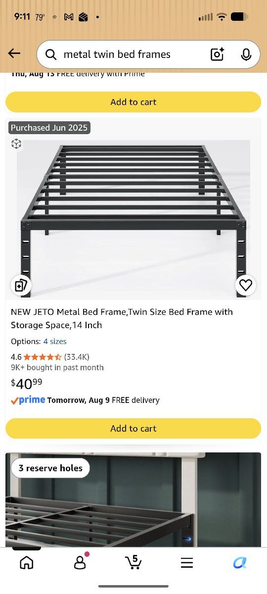 JETO 14 Inch Metal Twin Size Bed Frame with Underbed Storage. Used unboxed