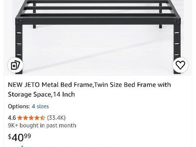 JETO 14 Inch Metal Twin Size Bed Frame with Underbed Storage. Used unboxed