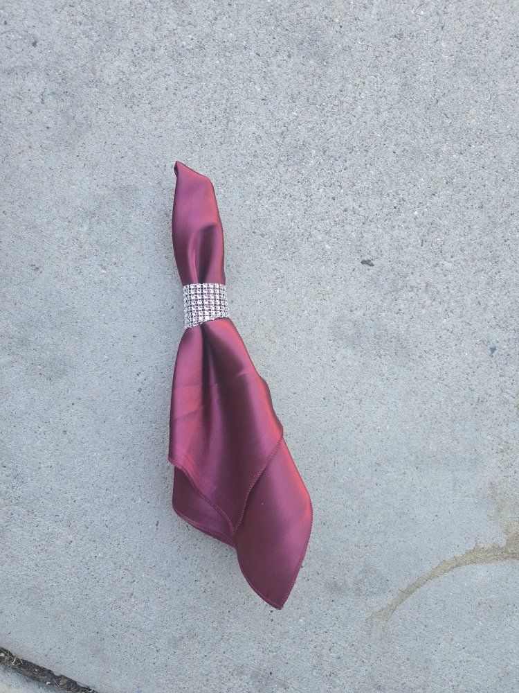 44Maroon Satin Napkins with 40 Rhinestone Napkin Rings - Elegant Dining Decor