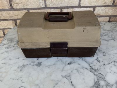 Vintage Plano Tackle Box 3-Tray Fishing Gear Storage Organizer Brown/Tan