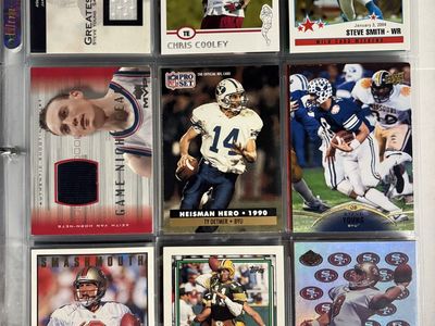 Assorted BYU and U of U NFL Football Trading Cards Page - Steve Young jersey patches/ Ty Detmer, Chad Lewis autographs, etc