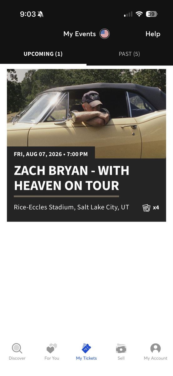 2 Zach Bryan Tickets - Aug 7, 2026 - Rice-Eccles Stadium Salt Lake City - Heaven On Tour Bryan