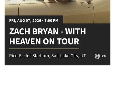 2 Zach Bryan Tickets - Aug 7, 2026 - Rice-Eccles Stadium Salt Lake City - Heaven On Tour Bryan