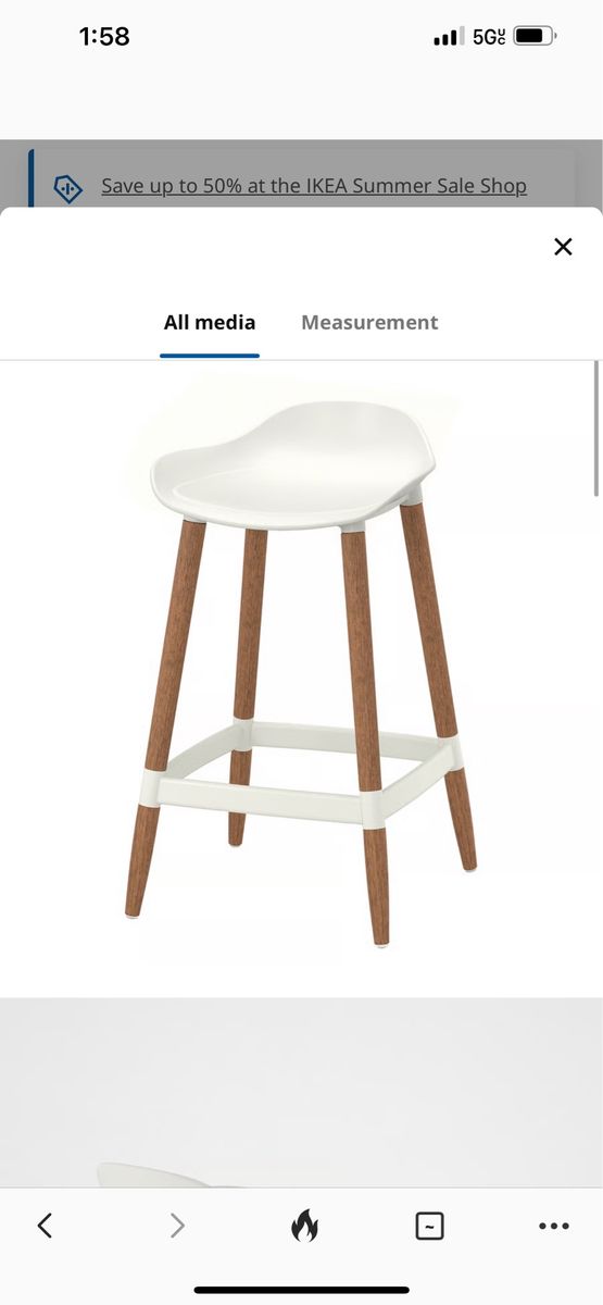 Set of 2 IKEA GRÖNSTA Bar Stools, White Seat, Wooden Legs, 29 7/8" Height, Modern Counter Stool