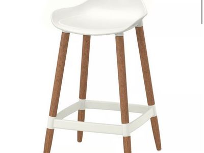 Set of 2 IKEA GRÖNSTA Bar Stools, White Seat, Wooden Legs, 29 7/8" Height, Modern Counter Stool