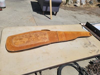 Vintage Tooled Leather Rifle Case Sheepskin Lined - Brown/Tan