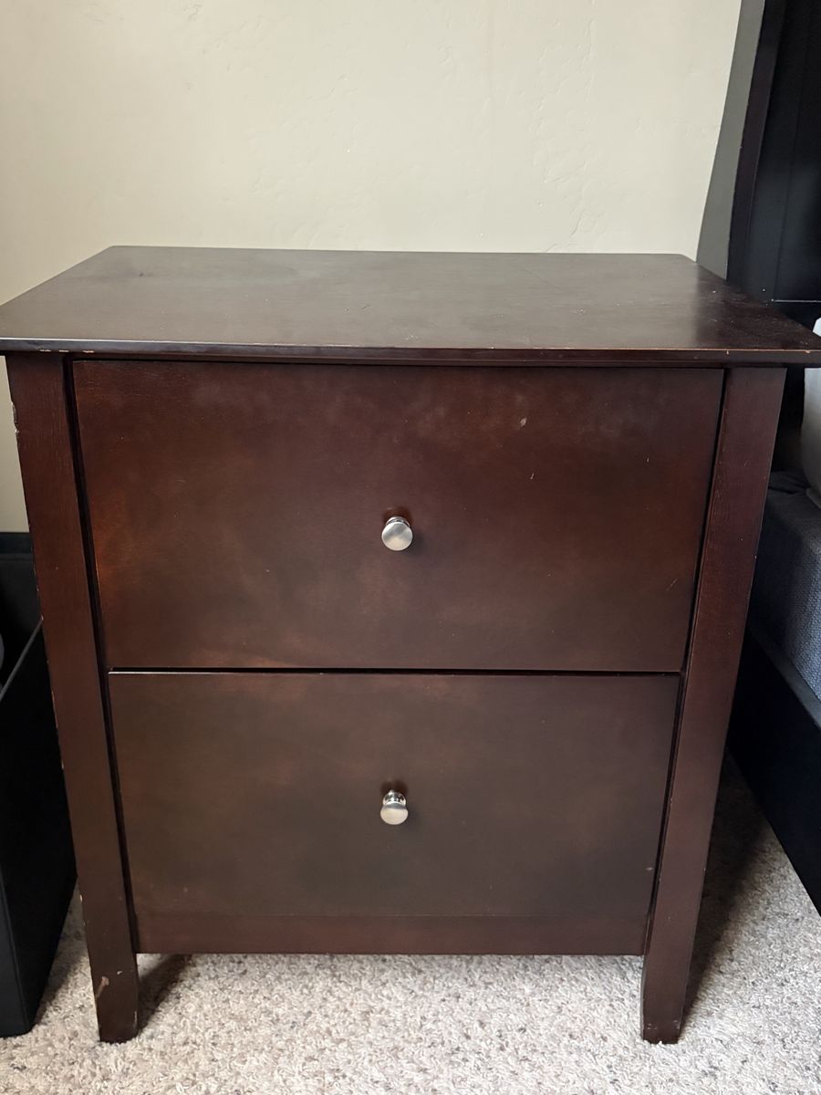 Dark Wood Finish Two Drawer Nightstand