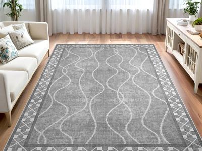 NEW 8x10 Modern Charcoal Gray Area Rug - Abstract Waves & Geometric Border