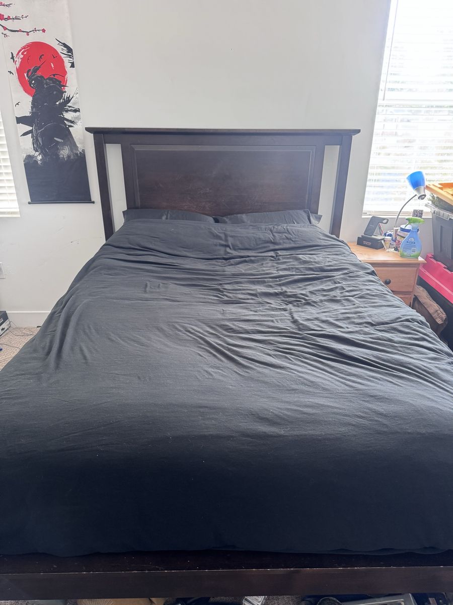 Dark Wood Queen Bed Frame with Headboard