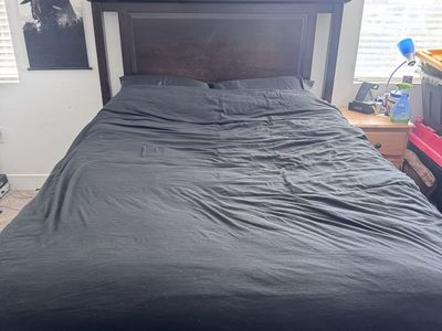 Dark Wood Queen Bed Frame with Headboard