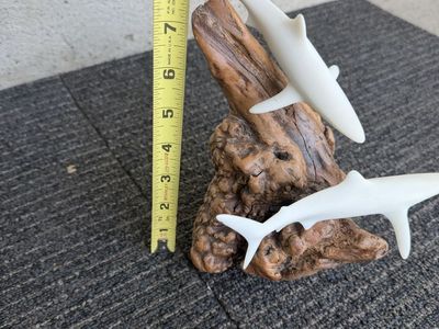 Vintage Hand-Carved Shark Sculpture on Natural Driftwood Base - 9 Inches