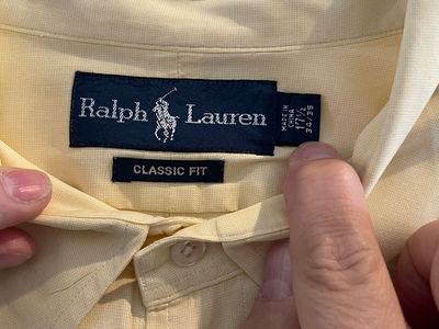 New Polo Ralph Lauren Men's Dress Shirt XL (17.5 34/35) yellow. 100% Cotton Classic Fit.