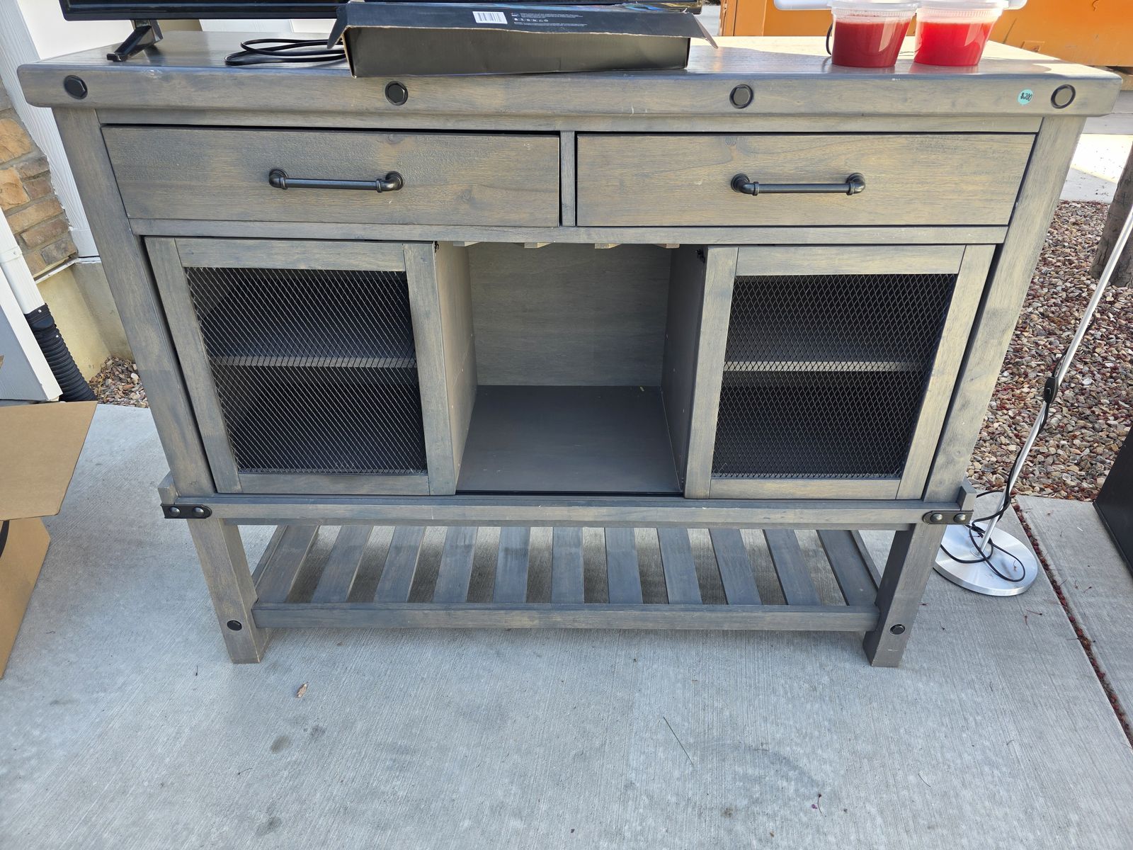 Solid Wood Gray Hutch/Buffet