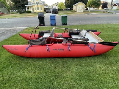 Dave Scadden Big Horn Drifter Pontoon Craft - Red Inflatable Fishing Boat with Oars