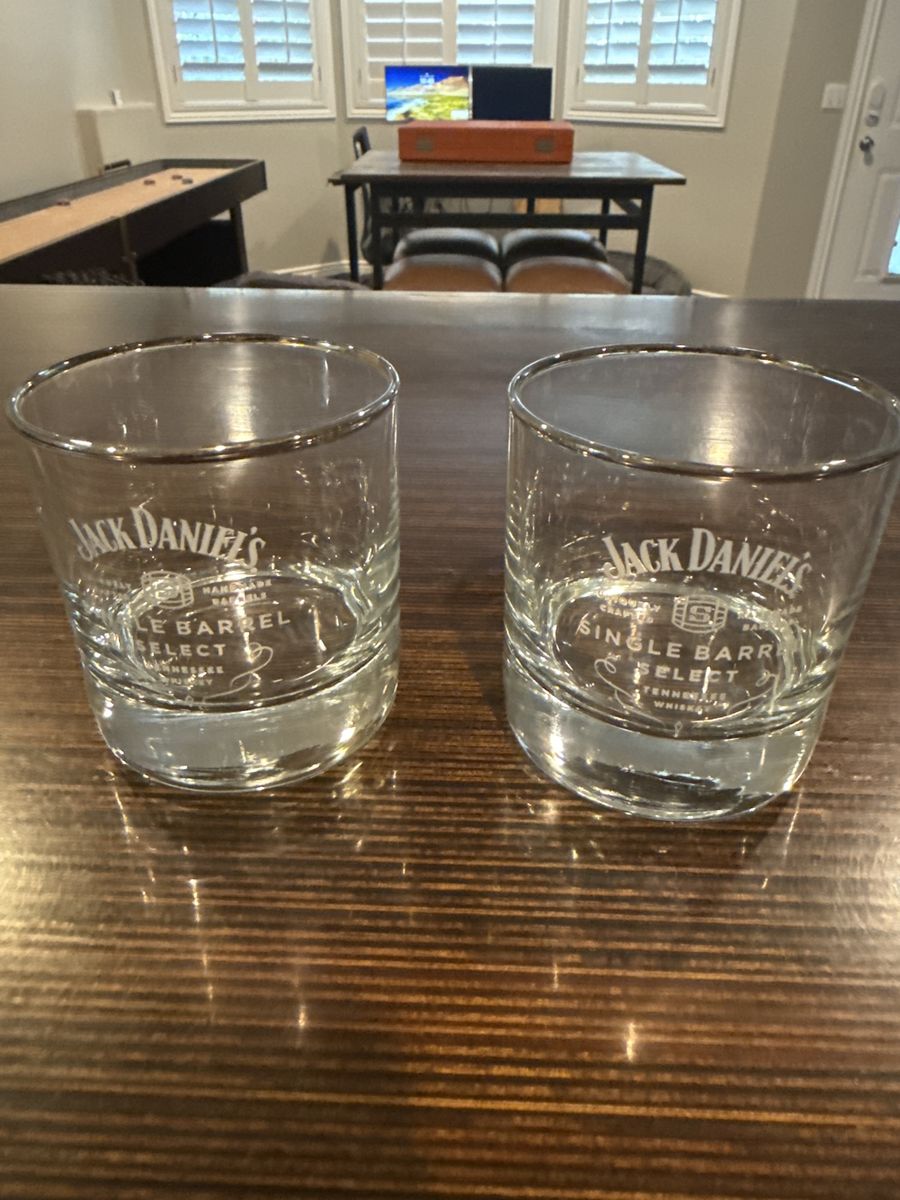 Jack Daniel's Single Barrel Select Whiskey Rocks Glasses - Set of 2, Clear with Silver Rim