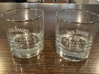 Jack Daniel's Single Barrel Select Whiskey Rocks Glasses - Set of 2, Clear with Silver Rim