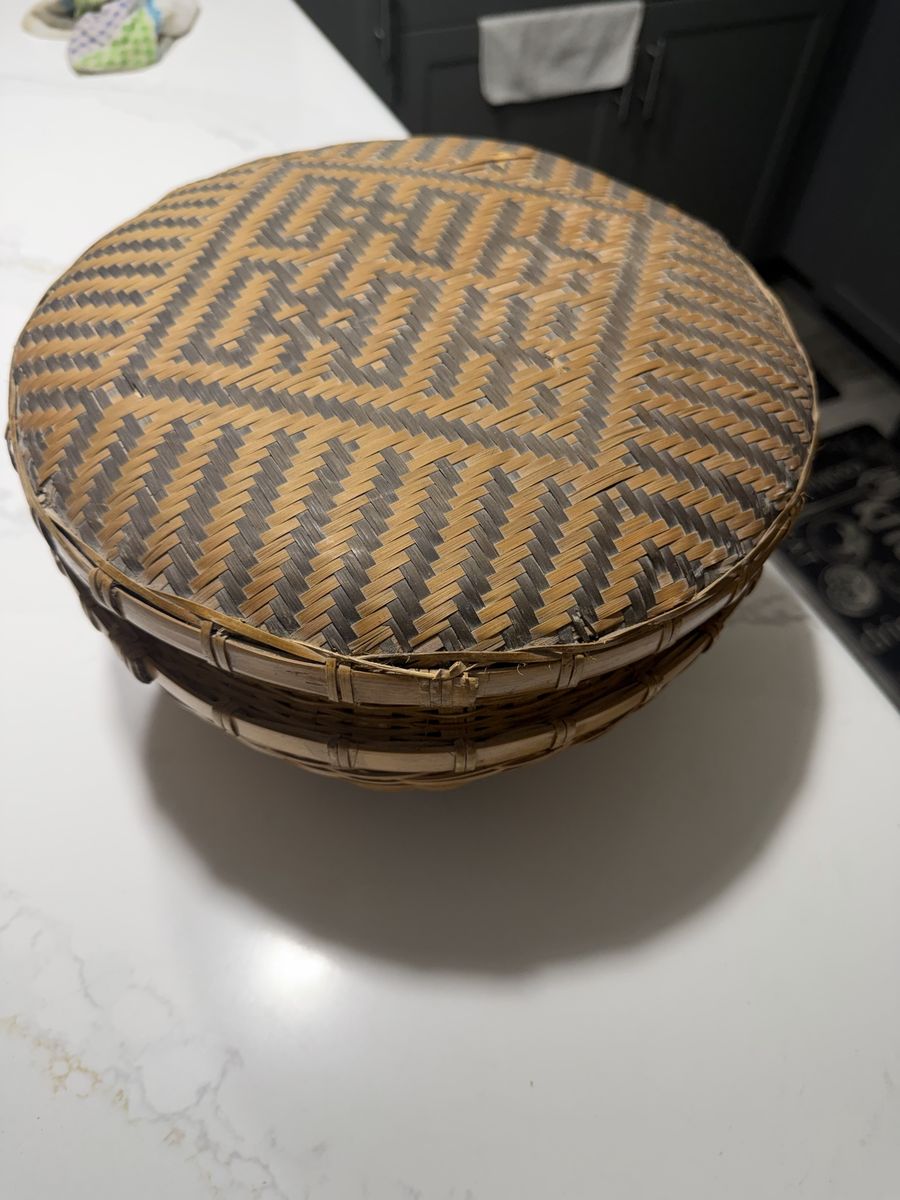 Woven Bamboo Basket Round with Lid 10" diameter - Decorative Storage, Rustic Decor