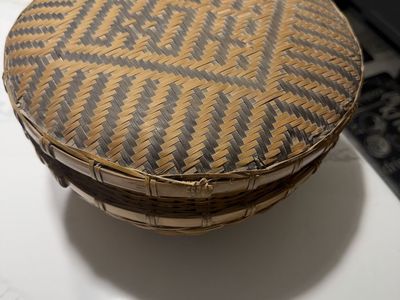 Woven Bamboo Basket Round with Lid 10" diameter - Decorative Storage, Rustic Decor